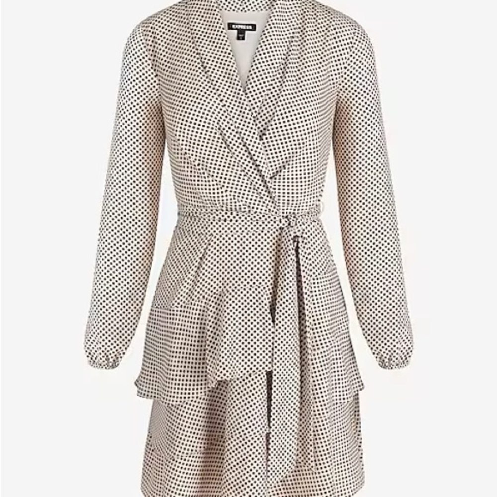 🌸2 For $25🌸 Polka Dot Collared Long Sleeve Tie Waist Tiered Mini Dress